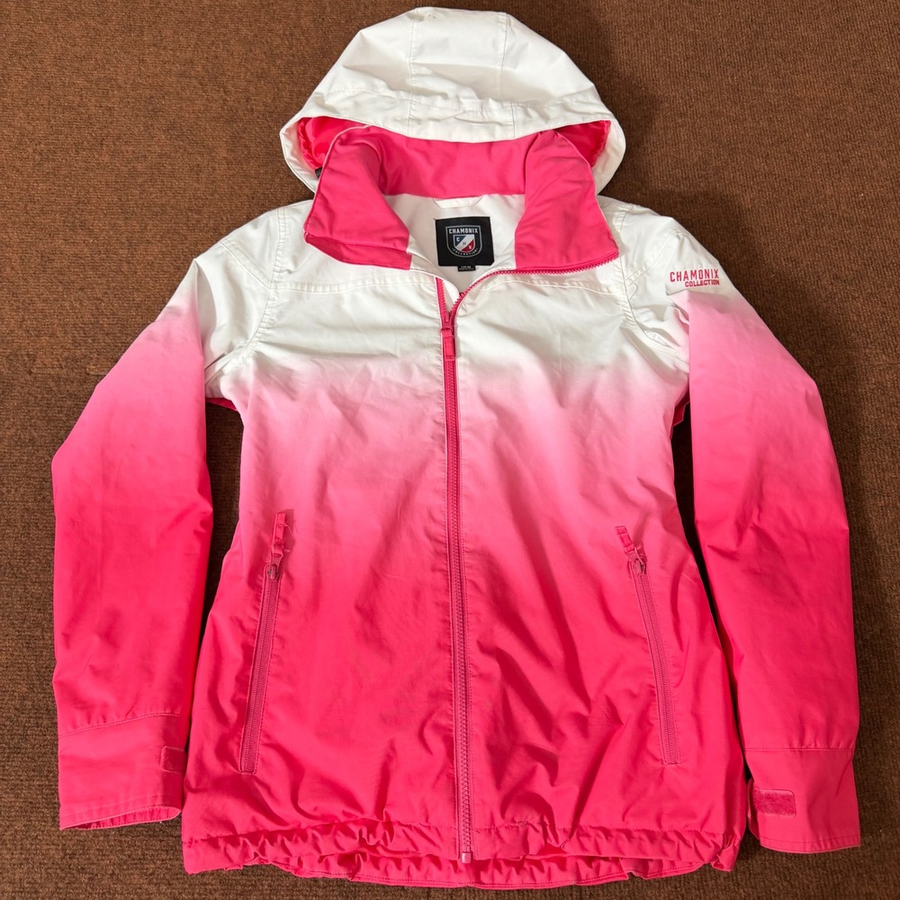 Chamonix Collection Women Pink White Ombre Ski Jacket Hooded Powder Skirt Medium